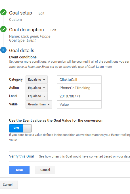 Track phone clicks as events and goals in G. Analytics - Google Ads
